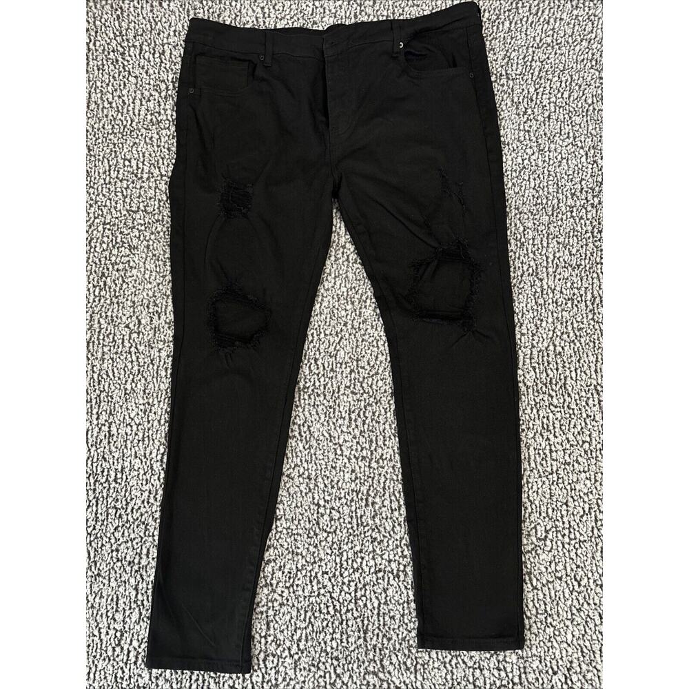 Nova Men's Jeans Sz 42 Black Destroyed Distressed Skinny Jeans Pockets EUC